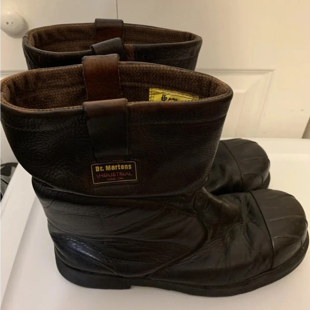 Dr Martens Industrial Mens Sz 13M Leather Boots Brown Steel Toe Doc